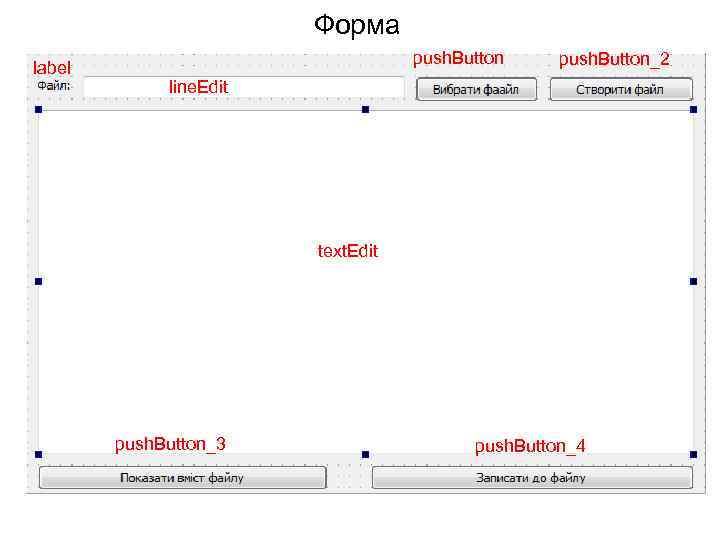 Форма label push. Button_2 line. Edit text. Edit push. Button_3 push. Button_4 