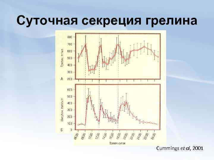 Суточная секреция грелина Cummings et al, 2001 