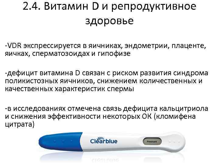 2. 4. Витамин D и репродуктивное здоровье -VDR экспрессируется в яичниках, эндометрии, плаценте, яичках,