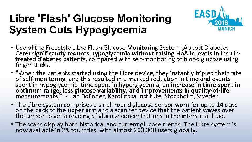 Libre 'Flash' Glucose Monitoring System Cuts Hypoglycemia • Use of the Freestyle Libre Flash