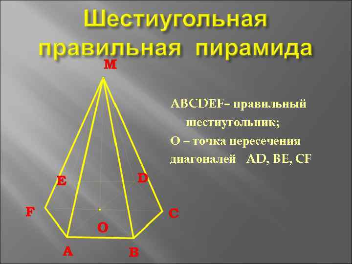 ABCDЕF– правильный шестиугольник; О – точка пересечения диагоналей AD, BE, CF 