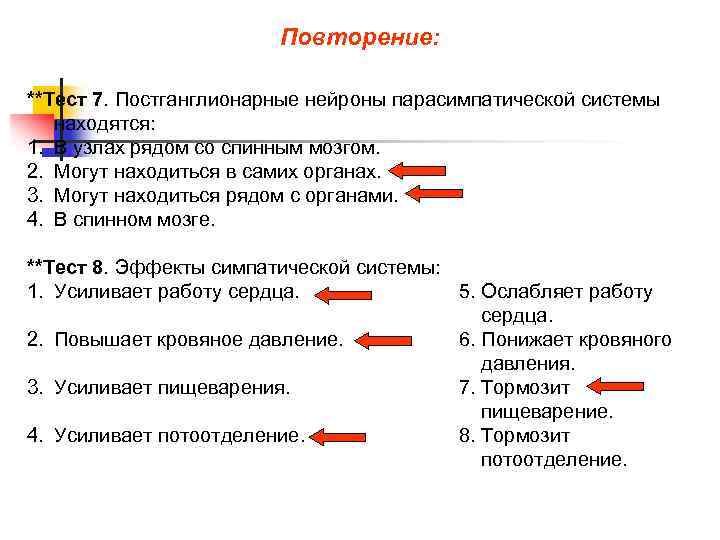 Повторяться повышенный. Постганглионарные Нейроны.