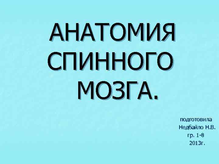 АНАТОМИЯ СПИННОГО МОЗГА. подготовила Недбайло Н. В. гр. 1 -8 2013 г. 