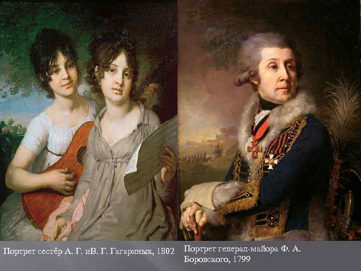 Портрет сестёр А. Г. и. В. Г. Гагариных, 1802 Портрет генерал-майора Ф. А. Боровского,