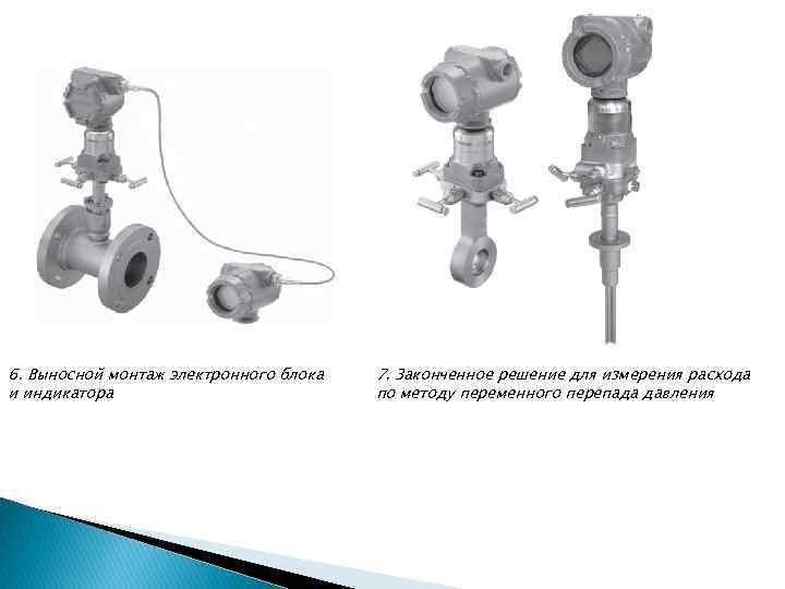 6. Выносной монтаж электронного блока и индикатора 7. Законченное решение для измерения расхода по