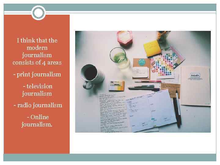 I think that the modern journalism consists of 4 areas - print journalism -