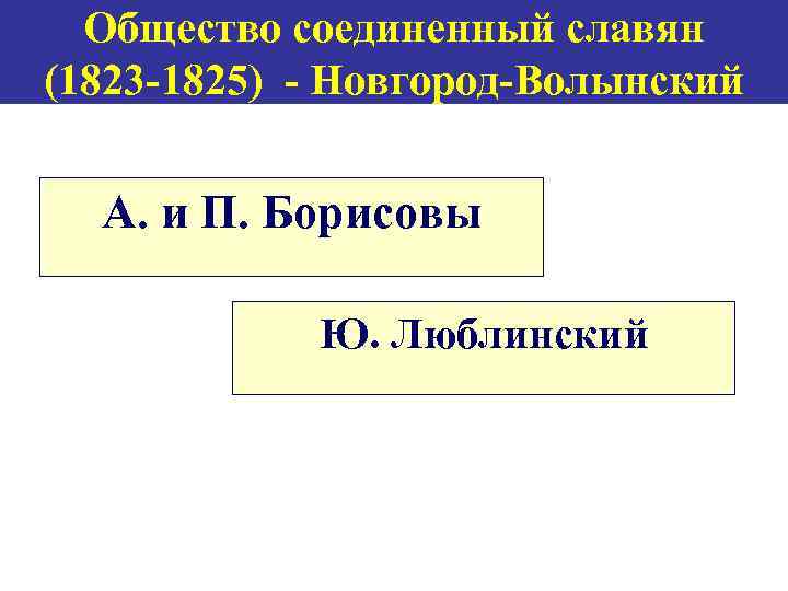 Общество соединенный славян (1823 -1825) - Новгород-Волынский А. и П. Борисовы Ю. Люблинский 