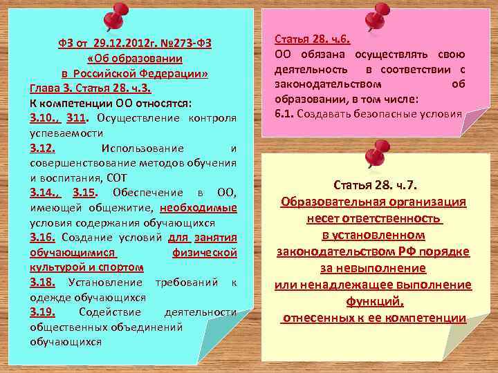 ФЗ от 29. 12. 2012 г. № 273 -ФЗ «Об образовании в Российской Федерации»
