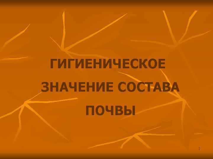 ГИГИЕНИЧЕСКОЕ ЗНАЧЕНИЕ СОСТАВА ПОЧВЫ 1 