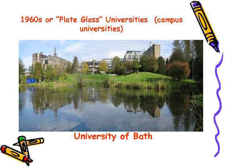 1960 s or “Plate Glass” Universities (campus universities) University of Bath 