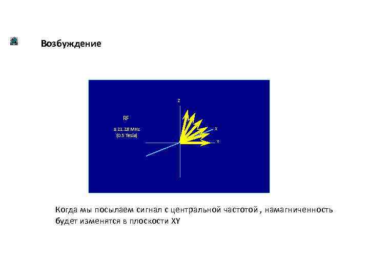 Возбуждение Z RF ± 21. 28 MHz (0. 5 Tesla) X Y Когда мы