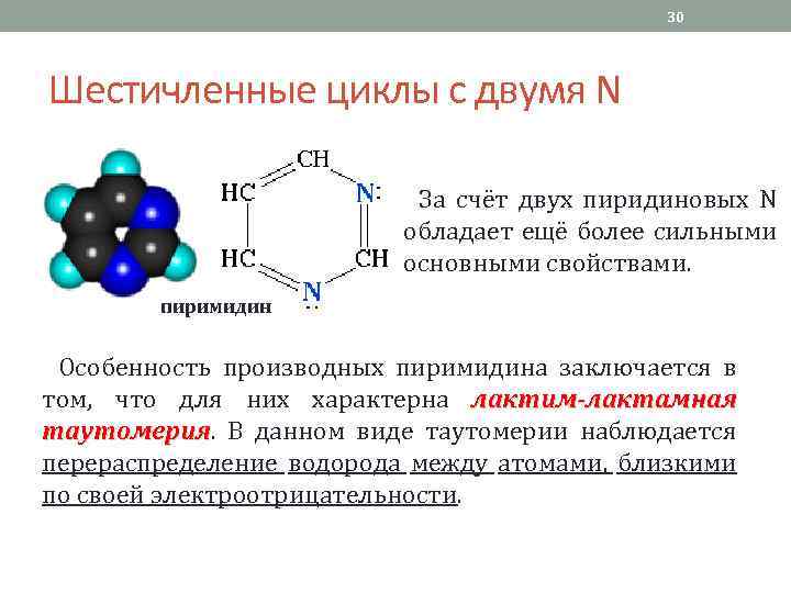 30 Шестичленные циклы с двумя N За счёт двух пиридиновых N обладает ещё более
