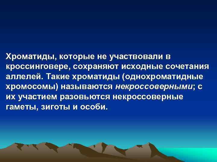 Хроматиды, которые не участвовали в кроссинговере, сохраняют исходные сочетания аллелей. Такие хроматиды (однохроматидные хромосомы)