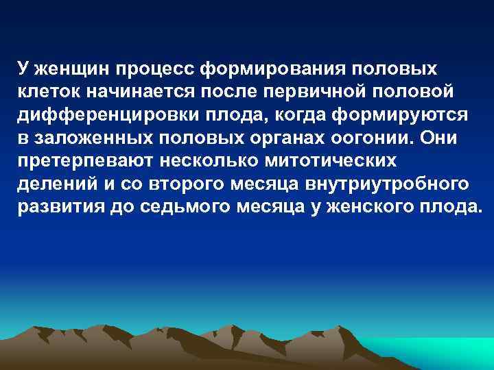 У женщин процесс формирования половых клеток начинается после первичной половой дифференцировки плода, когда формируются