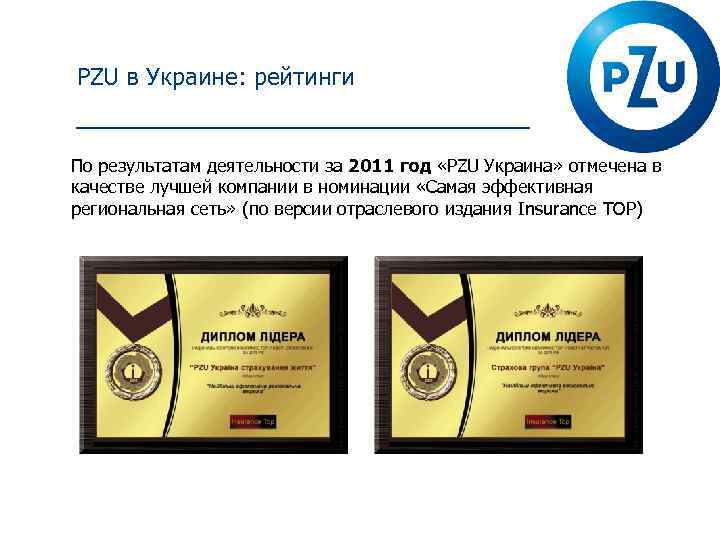 PZU в Украине: рейтинги По результатам деятельности за 2011 год «PZU Украина» отмечена в