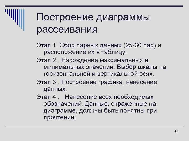 Построение диаграммы рассеивания Этап 1. Сбор парных данных (25 -30 пар) и расположение их