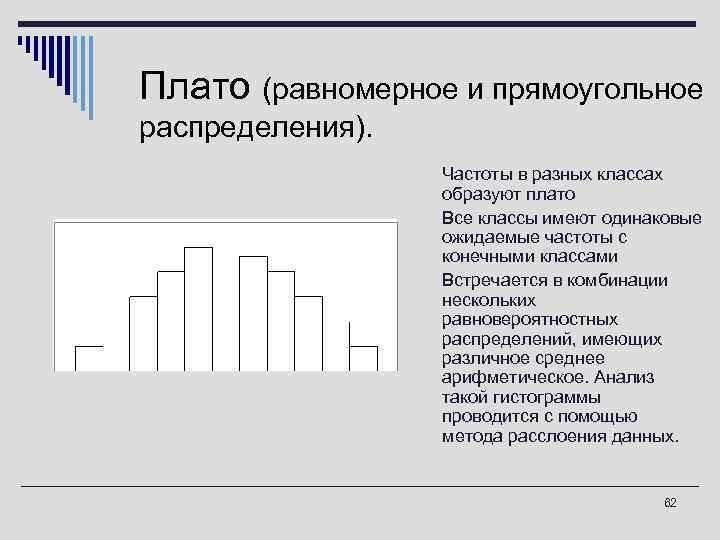 Плато (равномерное и прямоугольное распределения). o Частоты в разных классах образуют плато o Все