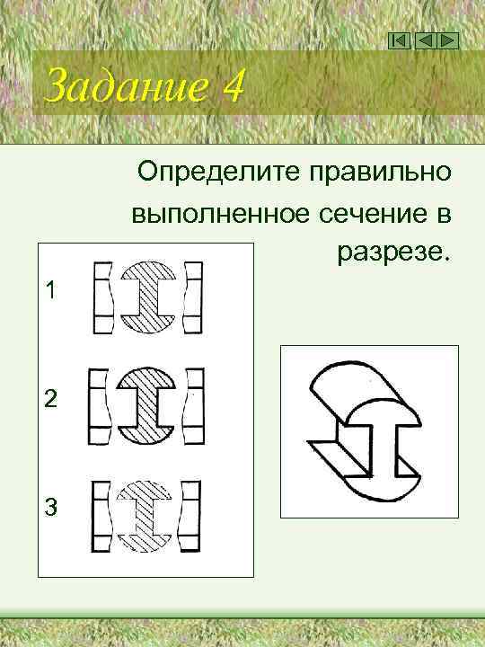 Задание 4 Определите правильно выполненное сечение в разрезе. 1 2 3 