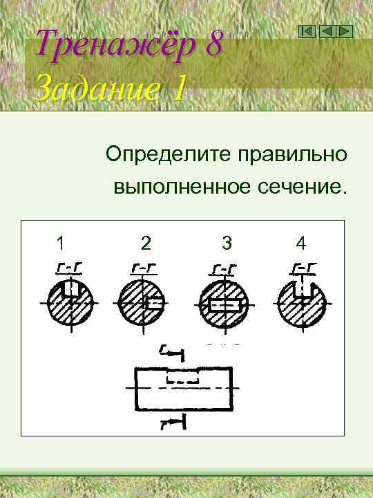Тренажёр 8 Задание 1 Определите правильно выполненное сечение. 1 2 3 4 