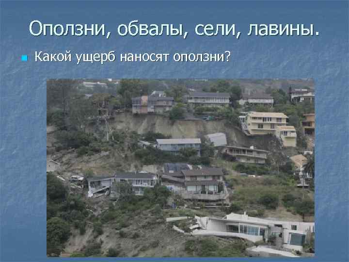 Оползни, обвалы, сели, лавины. n Какой ущерб наносят оползни? 