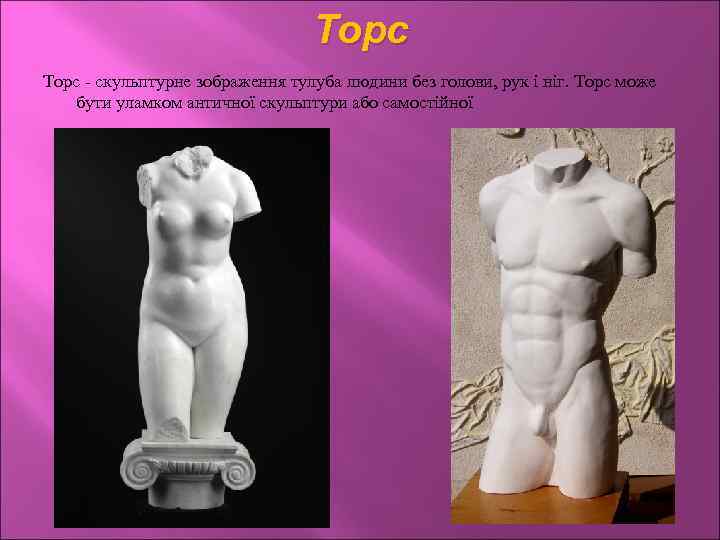 Торс - скульптурне зображення тулуба людини без голови, рук і ніг. Торс може бути