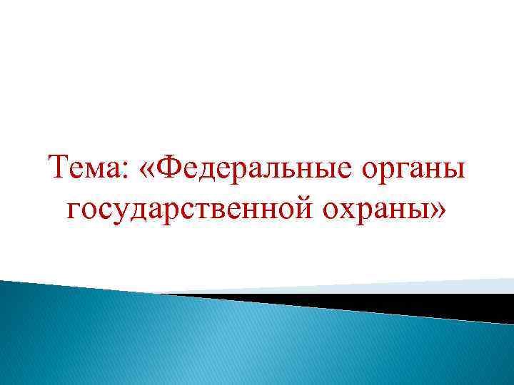 Тема: «Федеральные органы государственной охраны» 