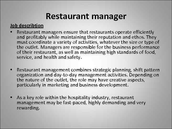 Restaurant Manager Restaurant Management Administration