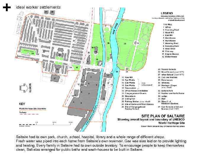 ideal worker settlements Saltaire had its own park, church, school, hospital, library and a