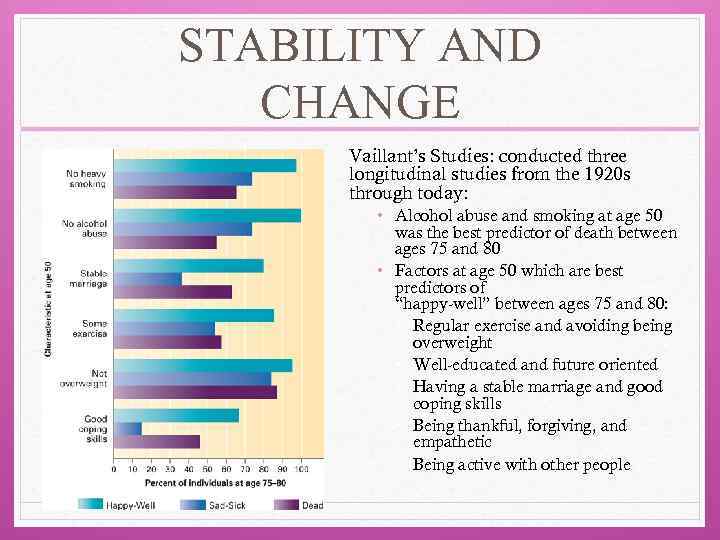 STABILITY AND CHANGE Vaillant’s Studies: conducted three longitudinal studies from the 1920 s through