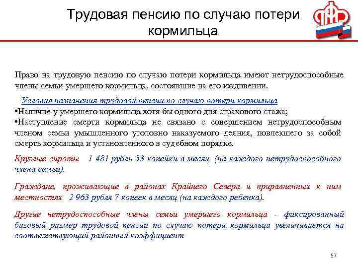 Трудовая пенсию по случаю потери кормильца Право на трудовую пенсию по случаю потери кормильца