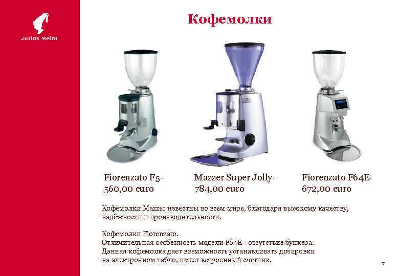 Кофемолки Fiorenzato F 5560, 00 euro Mazzer Super Jolly 784, 00 euro Fiorenzato F