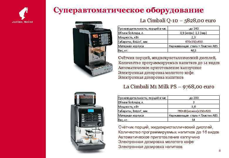 Суперавтоматическое оборудование La Cimbali Q-10 – 5828, 00 euro Производительность, порций в час до