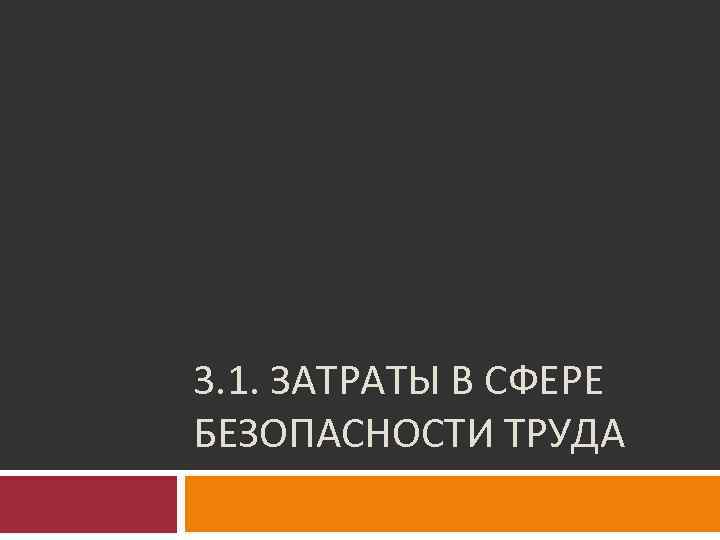 3. 1. ЗАТРАТЫ В СФЕРЕ БЕЗОПАСНОСТИ ТРУДА 