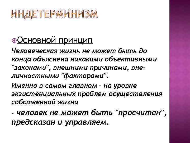  Основной принцип Человеческая жизнь не может быть до конца объяснена никакими объективными 