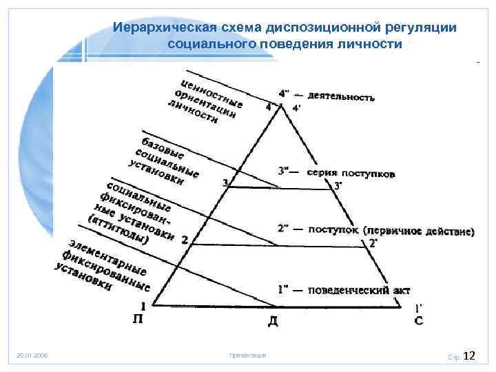 Иерархическая схема диспозиционной регуляции социального поведения личности 20. 01. 2006 Презентация Стр. 12 