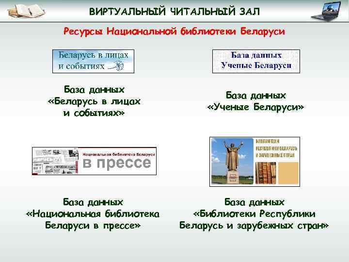 ВИРТУАЛЬНЫЙ ЧИТАЛЬНЫЙ ЗАЛ Ресурсы Национальной библиотеки Беларуси База данных «Беларусь в лицах и событиях»