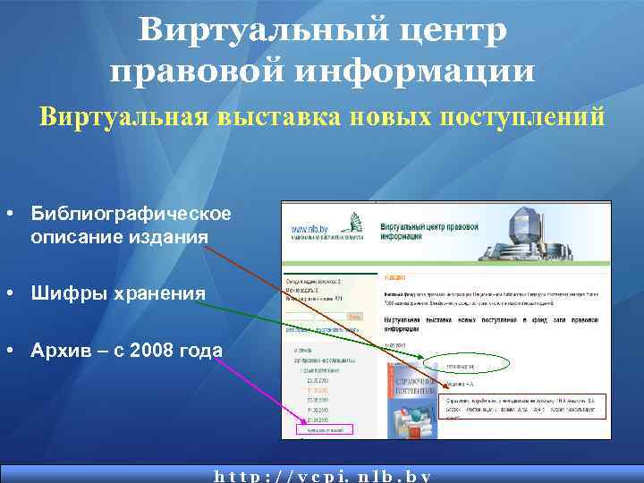 Виртуальный центр правовой информации Виртуальная выставка новых поступлений • Библиографическое описание издания • Шифры