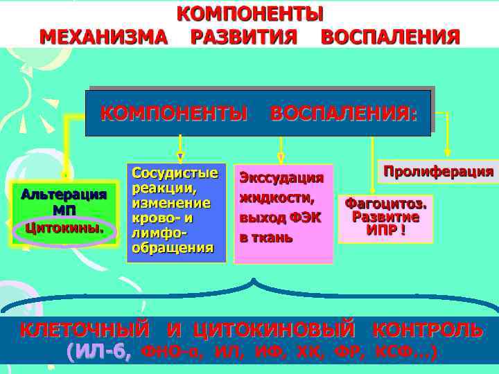 КОМПОНЕНТЫ ВОСПАЛЕНИЯ: КЛЕТОЧНЫЙ И ЦИТОКИНОВЫЙ КОНТРОЛЬ (ИЛ-6, ФНО-α, ИЛ, ИФ, ХК, ФР, КСФ…) 5