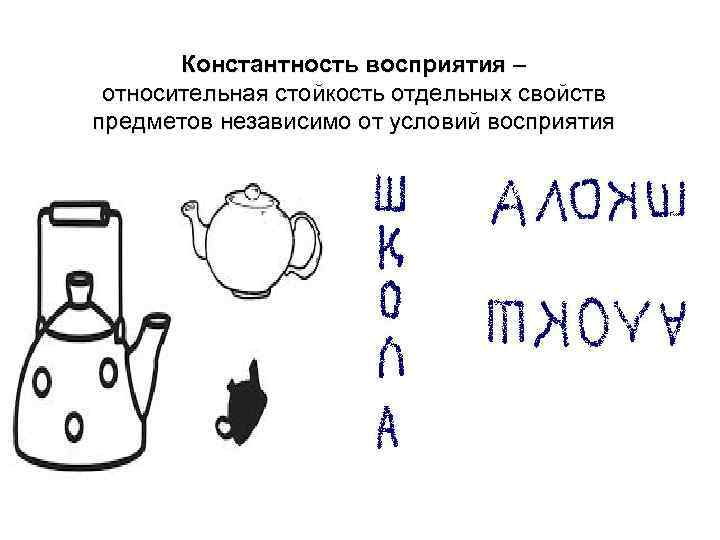 Константность восприятия – относительная стойкость отдельных свойств предметов независимо от условий восприятия 