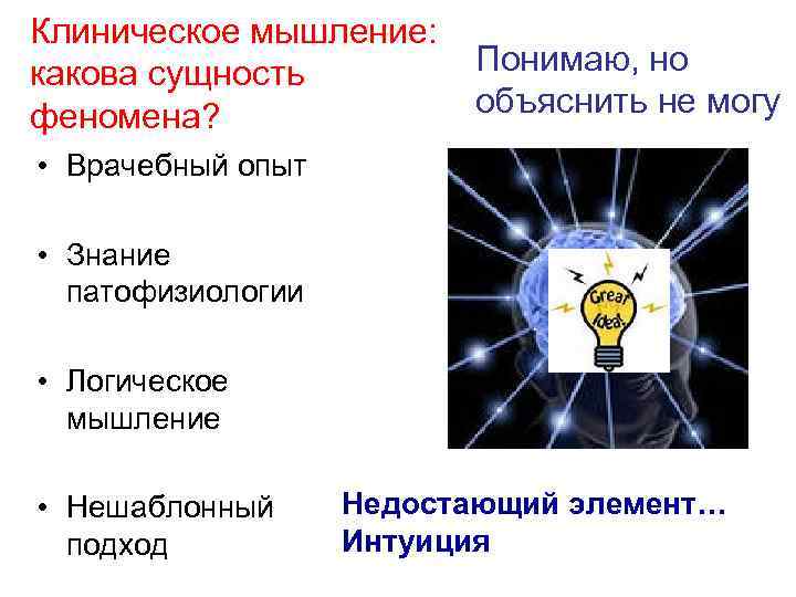 Клиническое мышление: какова сущность феномена? Понимаю, но объяснить не могу • Врачебный опыт •