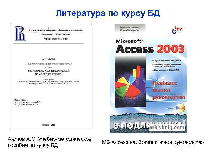 Литература по курсу БД Акопов А. С. Учебно-методическое пособие по курсу БД MS Access