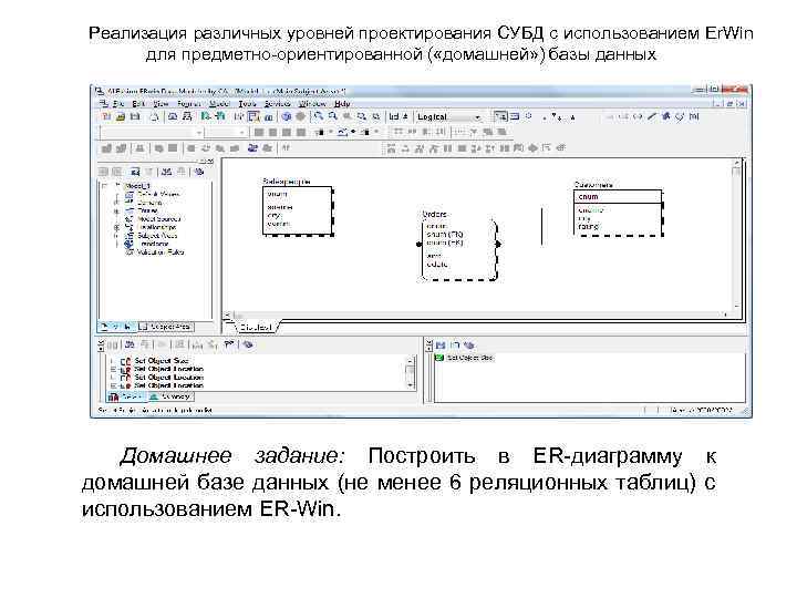 Реализация различных уровней проектирования СУБД с использованием Er. Win для предметно ориентированной ( «домашней»