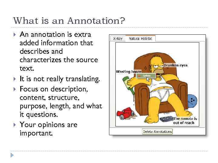 What is an Annotation? An annotation is extra added information that describes and characterizes