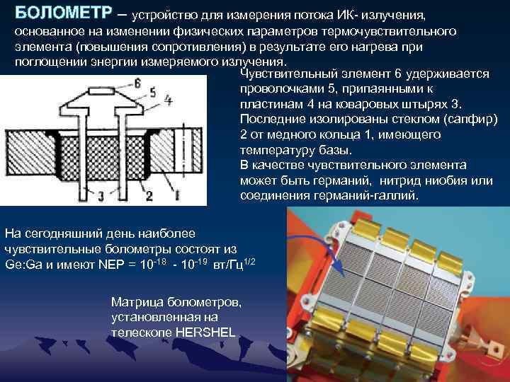 БОЛОМЕТР – устройство для измерения потока ИК- излучения, основанное на изменении физических параметров термочувствительного