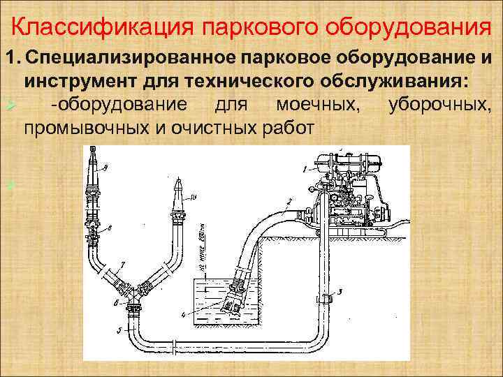 Классификация паркового оборудования 1. Специализированное парковое оборудование и инструмент для технического обслуживания: Ø -оборудование