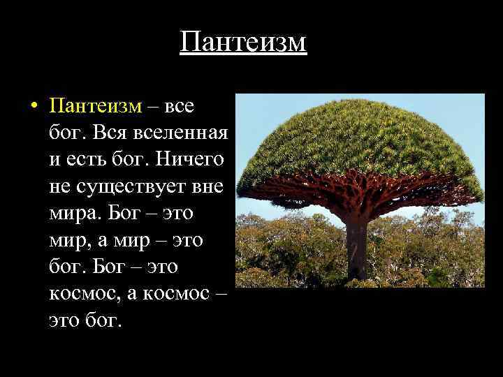 Пантеизм • Пантеизм – все бог. Вся вселенная и есть бог. Ничего не существует