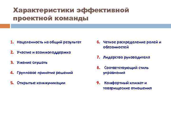 К характеристикам команды проекта относят. Характеристики эффективной команды. Условия эффективной работы проектной команды. Проектная команда характеристика. Нацеленность на результат.