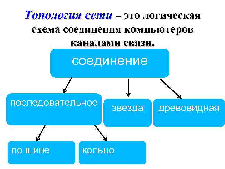 Топология сети – это логическая схема соединения компьютеров каналами связи. соединение последовательное по шине