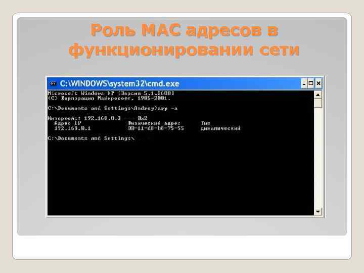 Роль MAC адресов в функционировании сети 