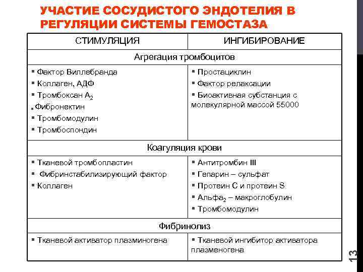 Роль сосудистой стенки в гемостазе биохимия